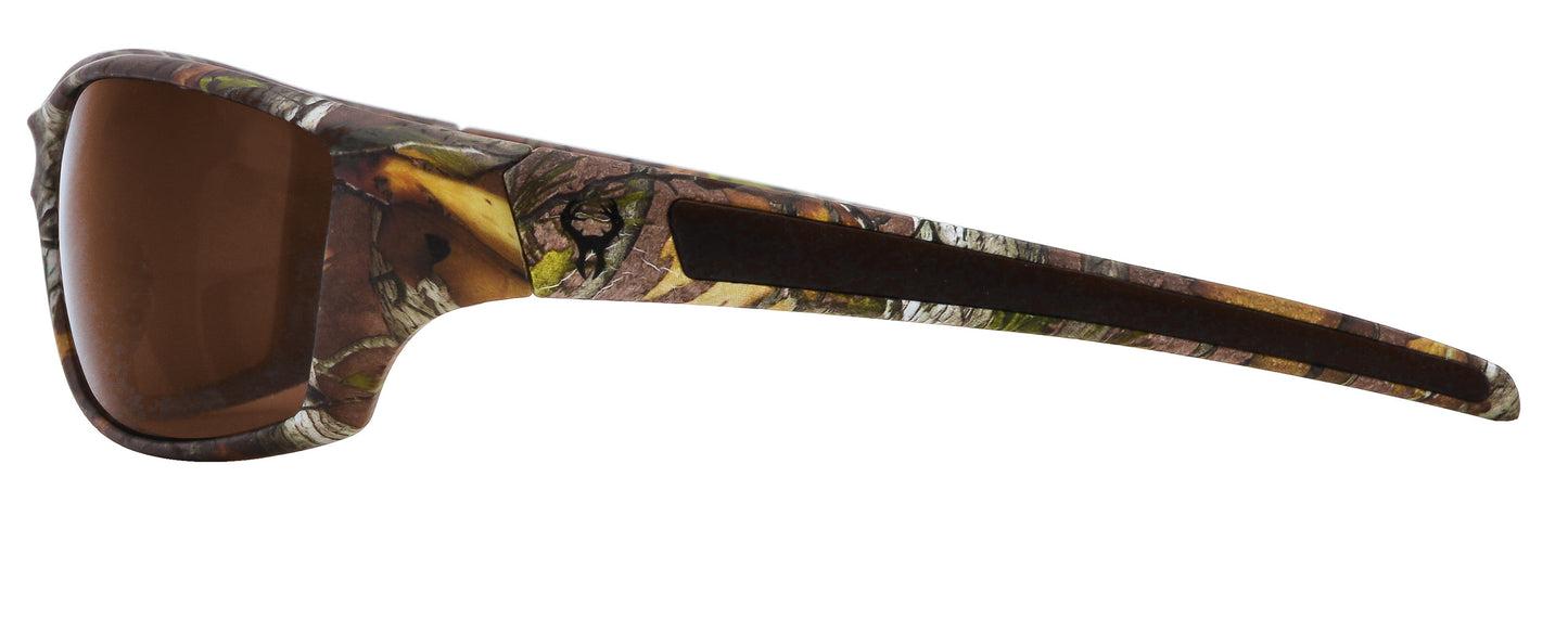 Second image: Hornz Brown Forest Camouflage Polarized Sunglasses for Men Full Frame & Free Matching Microfiber Pouch – Brown Camo Frame – Amber Lens