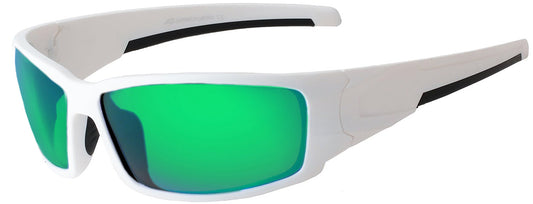 Main image: Polarized Sunglasses for Men - Premium Sport Sunglasses - HZ Series Aquabull (Gloss White, Emerald Green Mirror)