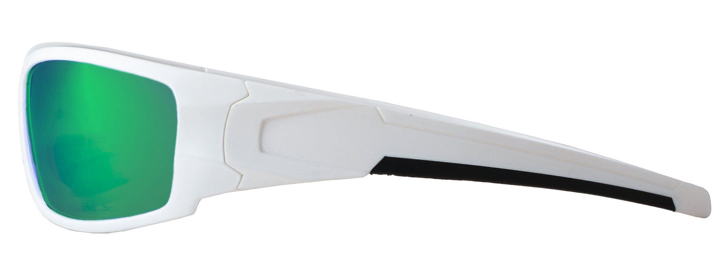Third image: Polarized Sunglasses for Men - Premium Sport Sunglasses - HZ Series Aquabull (Gloss White, Emerald Green Mirror)