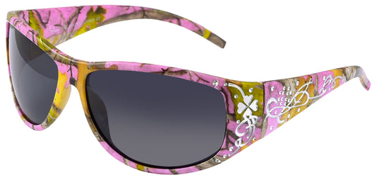 Main image: Hornz Purple Camouflage Polarized Sunglasses Country Girl Style Camo & Free Matching Microfiber Pouch – Purple Camo Frame - Smoke Lens