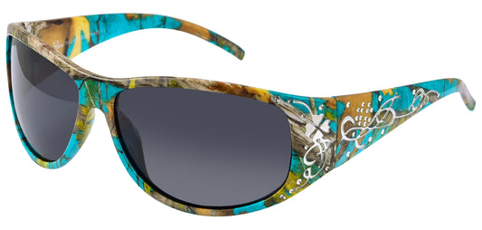 Main image: Hornz Teal Camouflage Polarized Sunglasses Country Girl Style Camo & Free Matching Microfiber Pouch – Teal Camo Frame - Smoke Lens