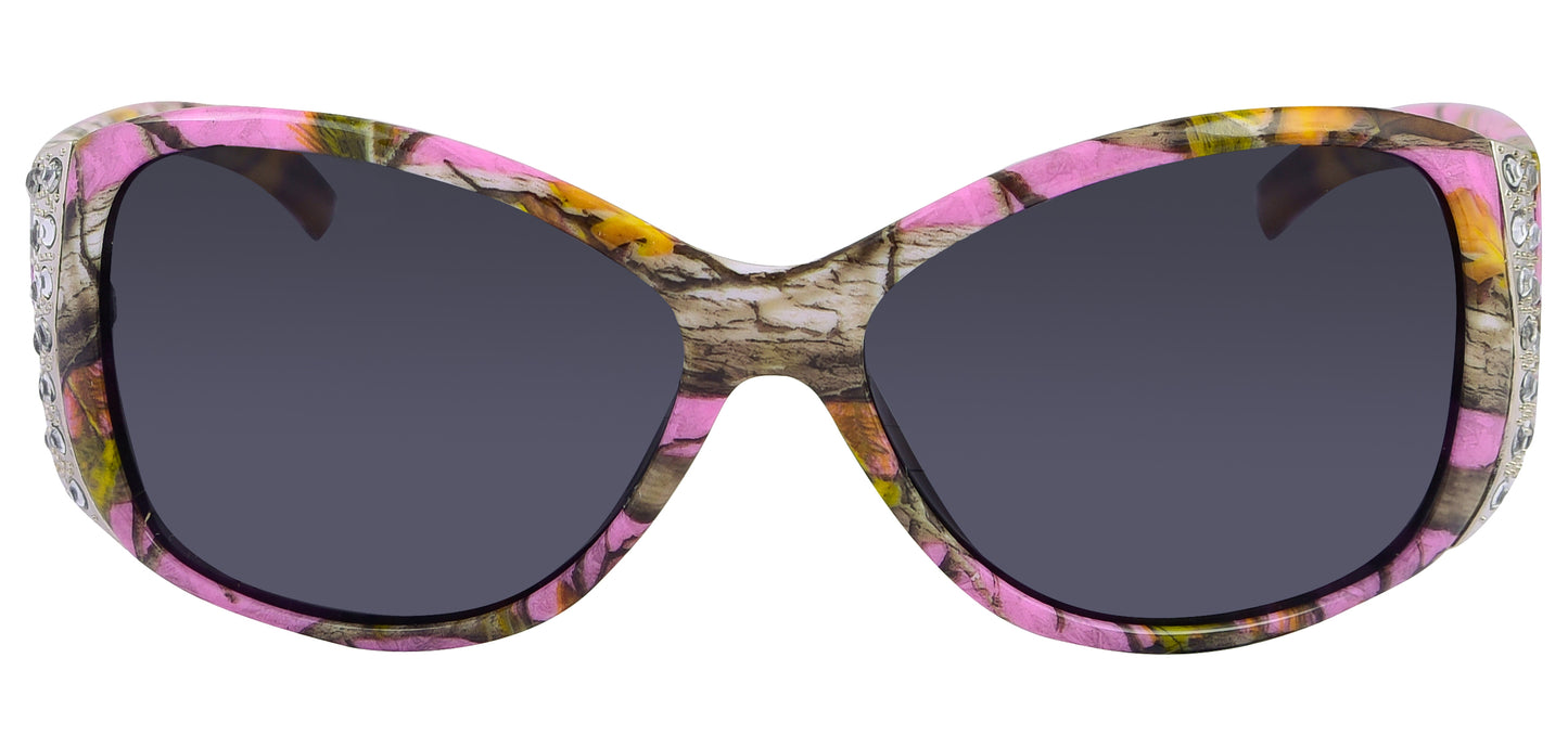 Third image: Hornz Purple Camouflage Polarized Sunglasses Country Girl Style Camo & Free Matching Microfiber Pouch – Purple Camo Frame - Smoke Lens