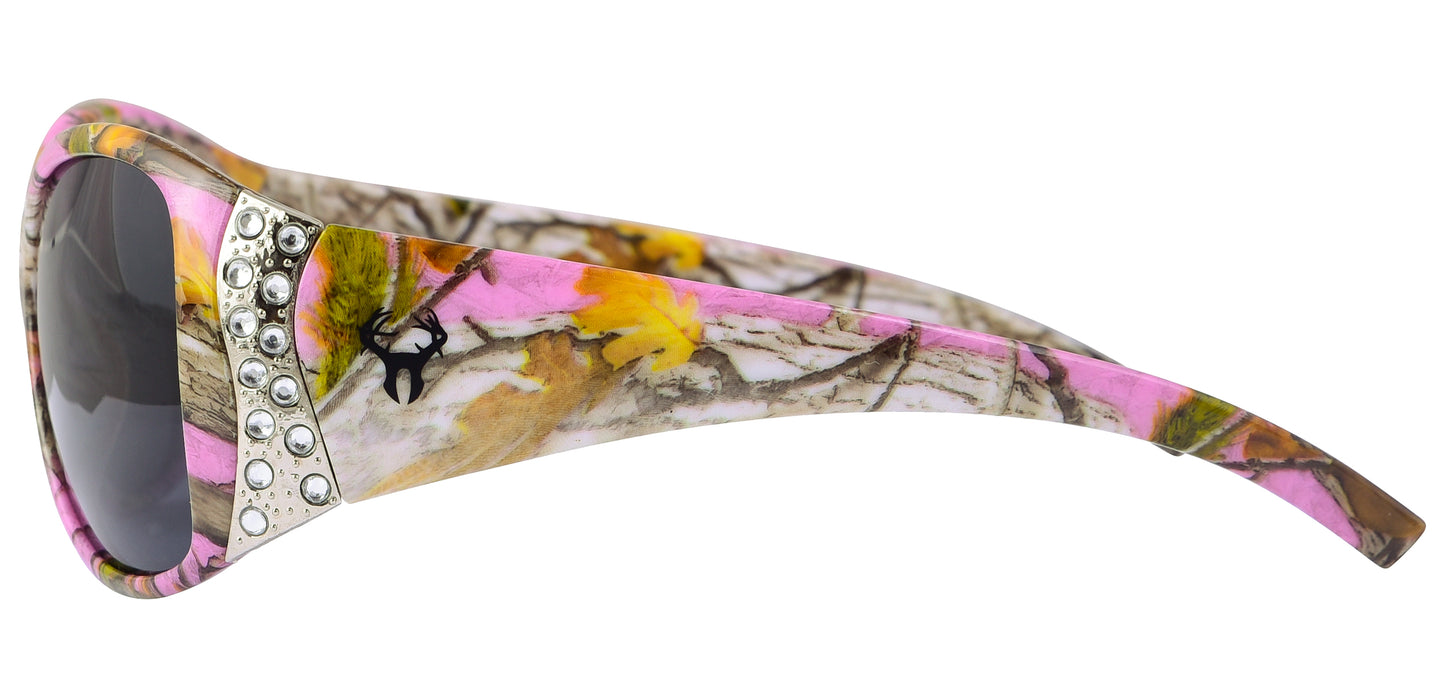 Second image: Hornz Purple Camouflage Polarized Sunglasses Country Girl Style Camo & Free Matching Microfiber Pouch – Purple Camo Frame - Smoke Lens