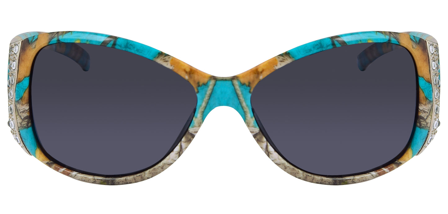Third image: Hornz Teal Camouflage Polarized Sunglasses Country Girl Style Camo & Free Matching Microfiber Pouch – Teal Camo Frame - Smoke Lens