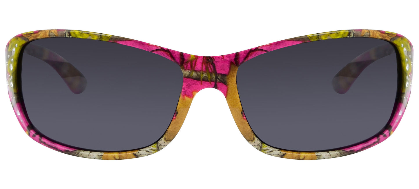 Third image: Polarized Hot Pink Camo Sunglasses for Women - Elettra - Hot Pink Camo Frame - Smoke Lens