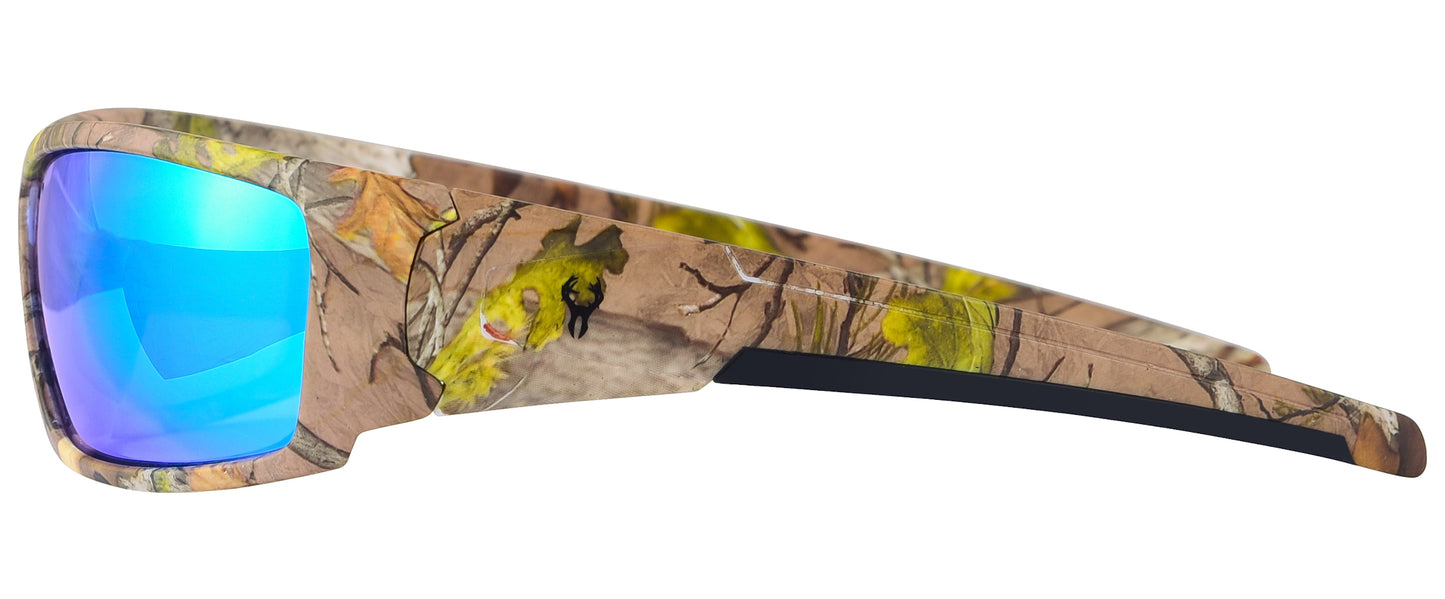 Second image: Hornz Brown Forest Camouflage Polarized Sunglasses for Men - Aquabull - Free Matching Microfiber Pouch - Brown Camo Frame - Ice Blue Lens