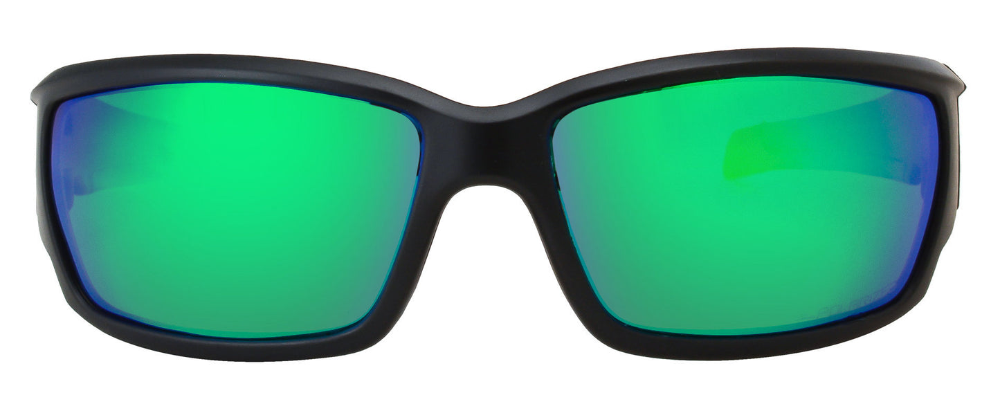 Second image: HZ Series Superfit - Premium Polarized Sunglasses by Hornz – Sunglasses for Men – Full Frame Strong Arms – Matte Black Frame – Emerald Green Mirror Lens