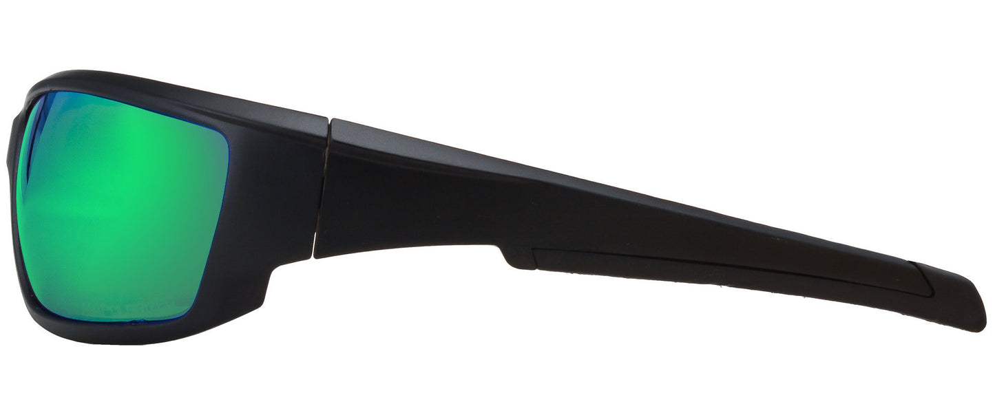 Third image: HZ Series Superfit - Premium Polarized Sunglasses by Hornz – Sunglasses for Men – Full Frame Strong Arms – Matte Black Frame – Emerald Green Mirror Lens