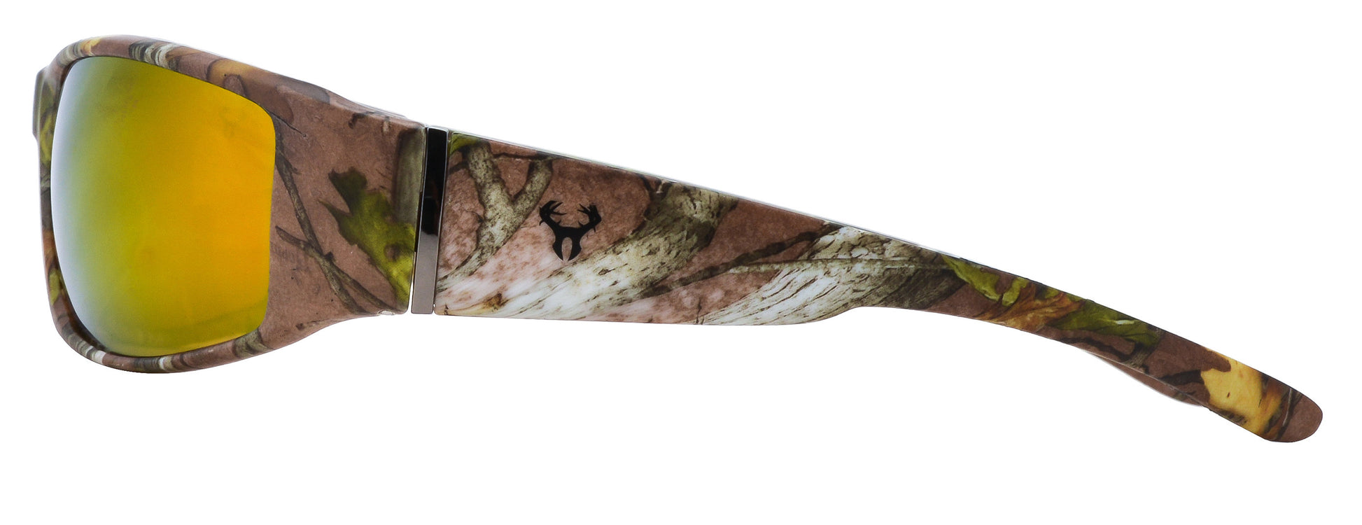 Second image: Hornz Brown Forrest Camouflage Polarized Sunglasses for Men Full Frame Wide Arms & Free Matching Microfiber Pouch – Brown Camo Frame – Orange Lens