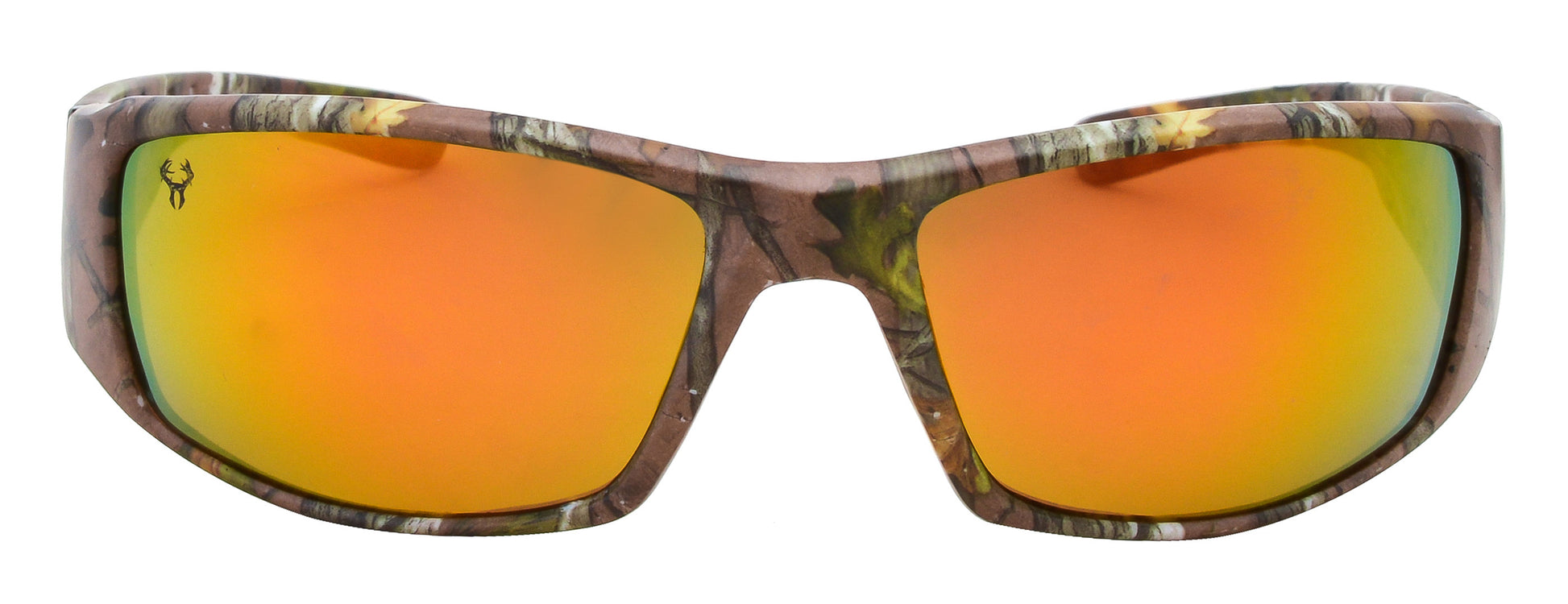 Third image: Hornz Brown Forrest Camouflage Polarized Sunglasses for Men Full Frame Wide Arms & Free Matching Microfiber Pouch – Brown Camo Frame – Orange Lens