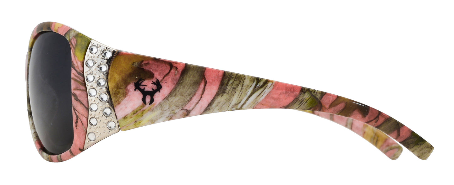 Second image: Hornz Pink Camo Polarized Sunglasses for Women - Pink Camo Frame - Smoke Lens