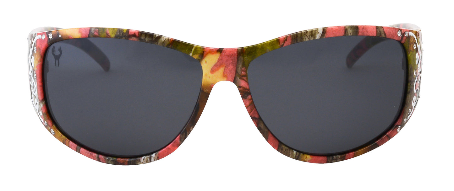 Third image: Hornz Pink Camouflage Polarized Sunglasses Country Girl Style Camo & Free Matching Microfiber Pouch - Pink Camo Frame - Smoke Lens
