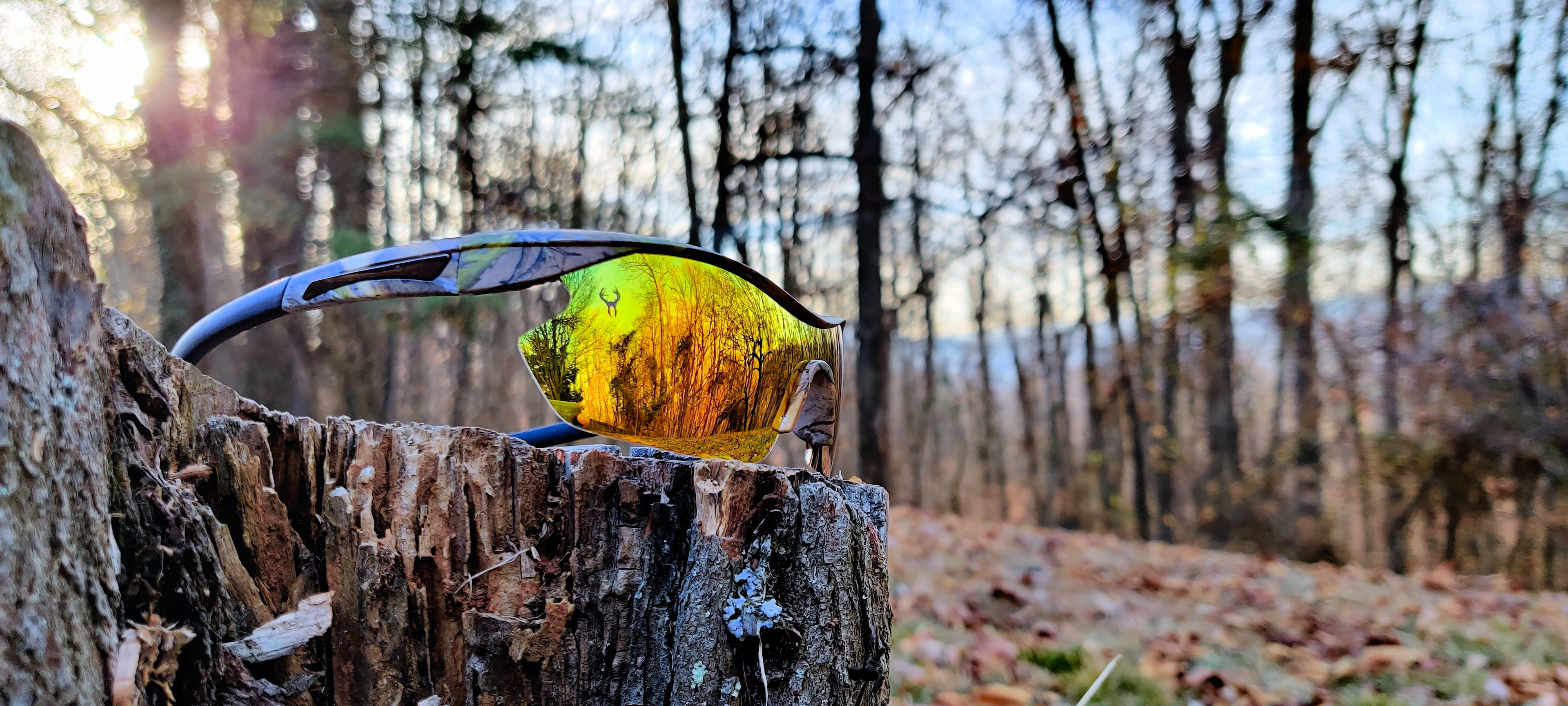 Hornz Camo Polarized Sunglasses in the woods