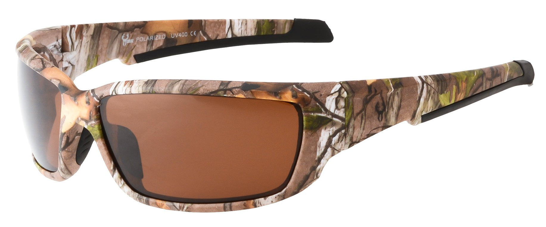 Main image: Hornz Brown Forest Camouflage Polarized Sunglasses for Men Full Frame Strong Arms & Free Matching Microfiber Pouch – Brown Camo Frame – Amber Lens