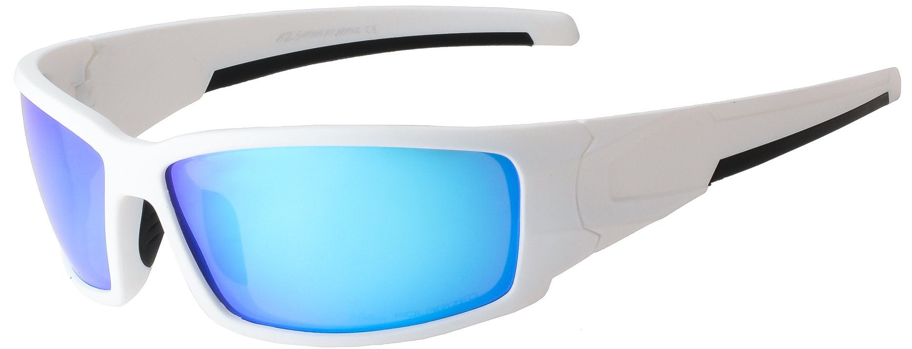 Main image: Polarized Sunglasses for Men - Premium Sport Sunglasses - HZ Series Aquabull - White Frame - Ice Blue Mirror Lens