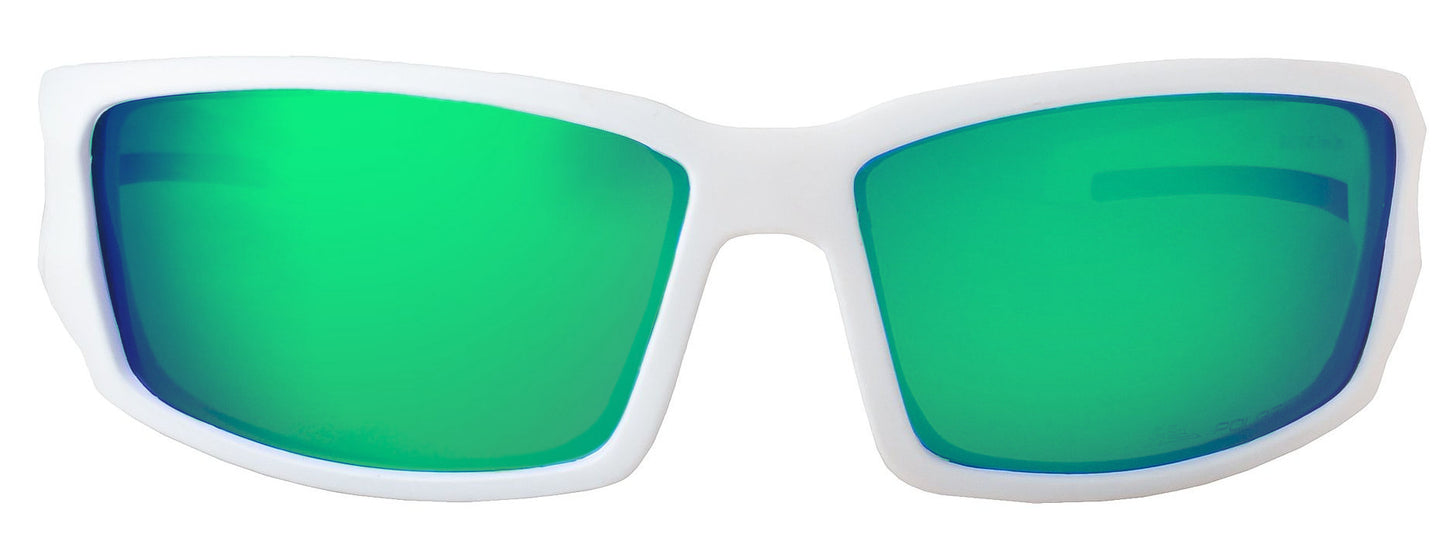 Second image: Polarized Sunglasses for Men - Premium Sport Sunglasses - HZ Series Aquabull (Gloss White, Emerald Green Mirror)