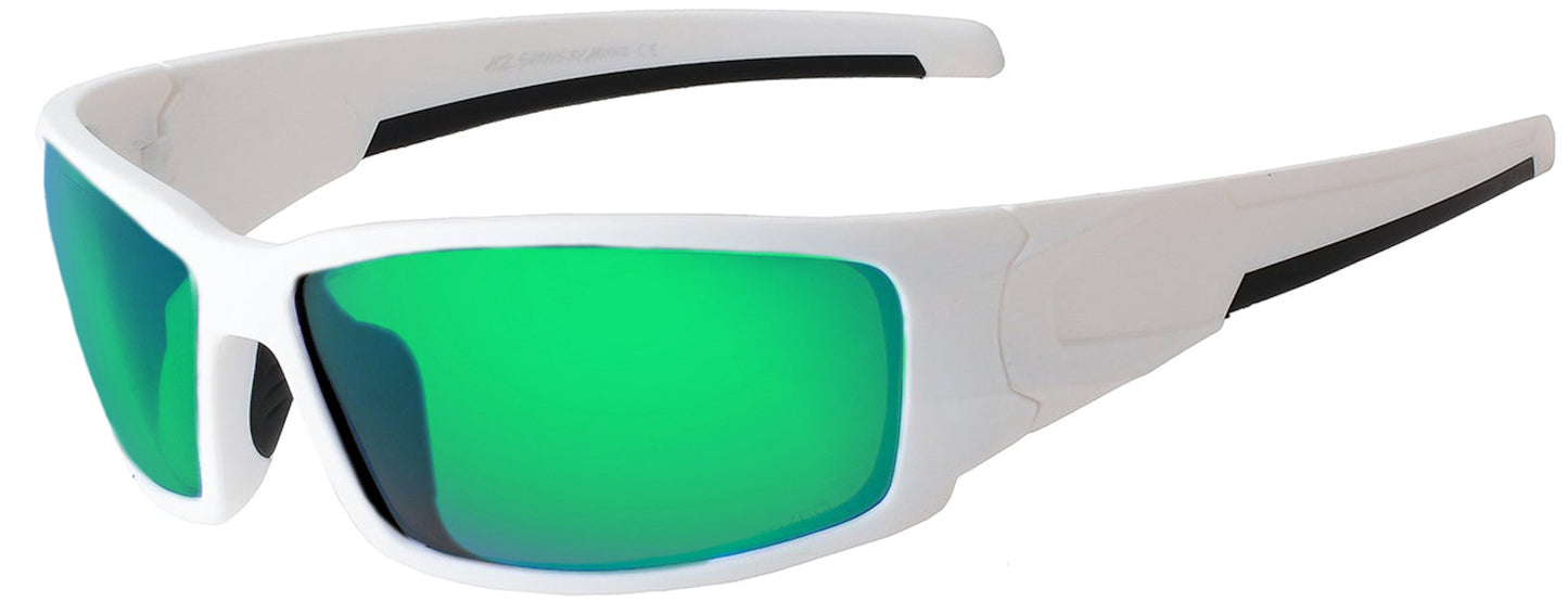Main image: Polarized Sunglasses for Men - Premium Sport Sunglasses - HZ Series Aquabull (Gloss White, Emerald Green Mirror)