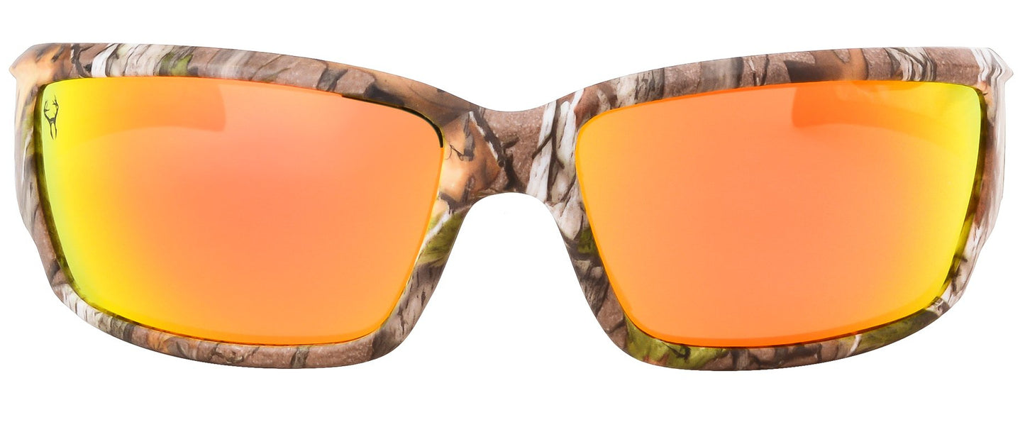 Third image: Hornz Brown Forest Camouflage Polarized Sunglasses for Men Full Frame Strong Arms & Free Matching Microfiber Pouch – Brown Camo Frame – Orange Lens