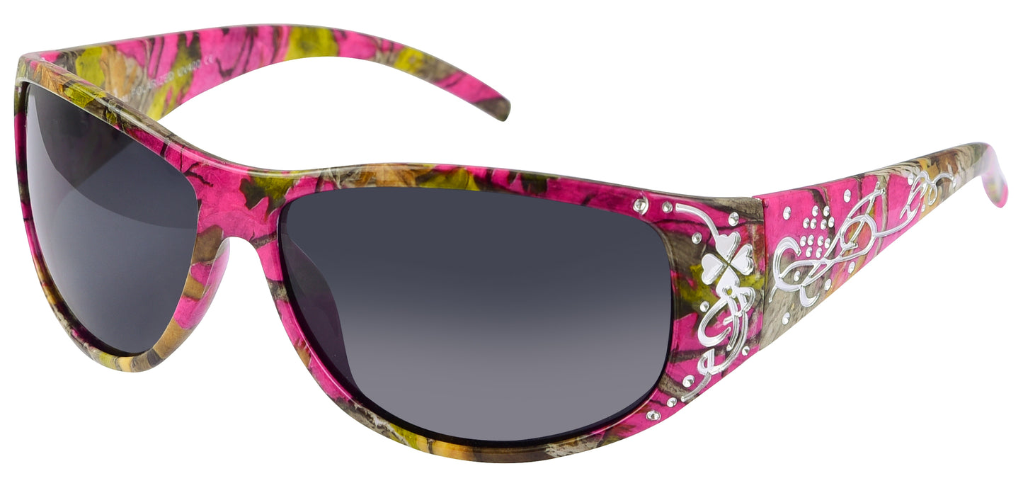 Main image: Hornz Hot Pink-Purple Camouflage Polarized Sunglasses Country Girl Style Camo & Free Matching Microfiber Pouch – Hot Pink-Purple Camo Frame - Smoke Lens