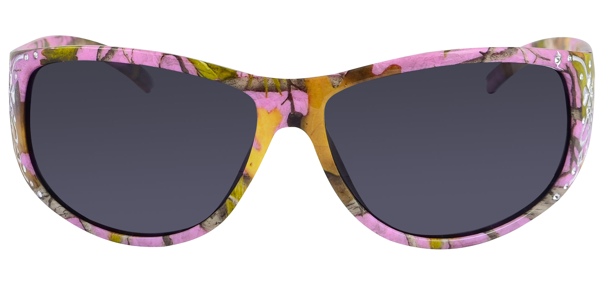 Third image: Hornz Purple Camouflage Polarized Sunglasses Country Girl Style Camo & Free Matching Microfiber Pouch – Purple Camo Frame - Smoke Lens
