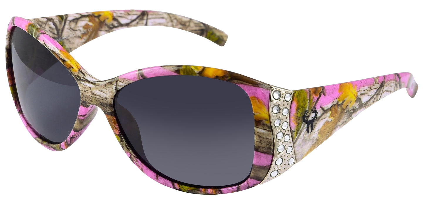 Main image: Hornz Purple Camouflage Polarized Sunglasses Country Girl Style Camo & Free Matching Microfiber Pouch – Purple Camo Frame - Smoke Lens