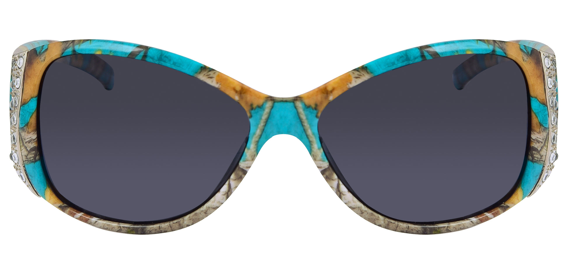 Third image: Hornz Teal Camouflage Polarized Sunglasses Country Girl Style Camo & Free Matching Microfiber Pouch – Teal Camo Frame - Smoke Lens