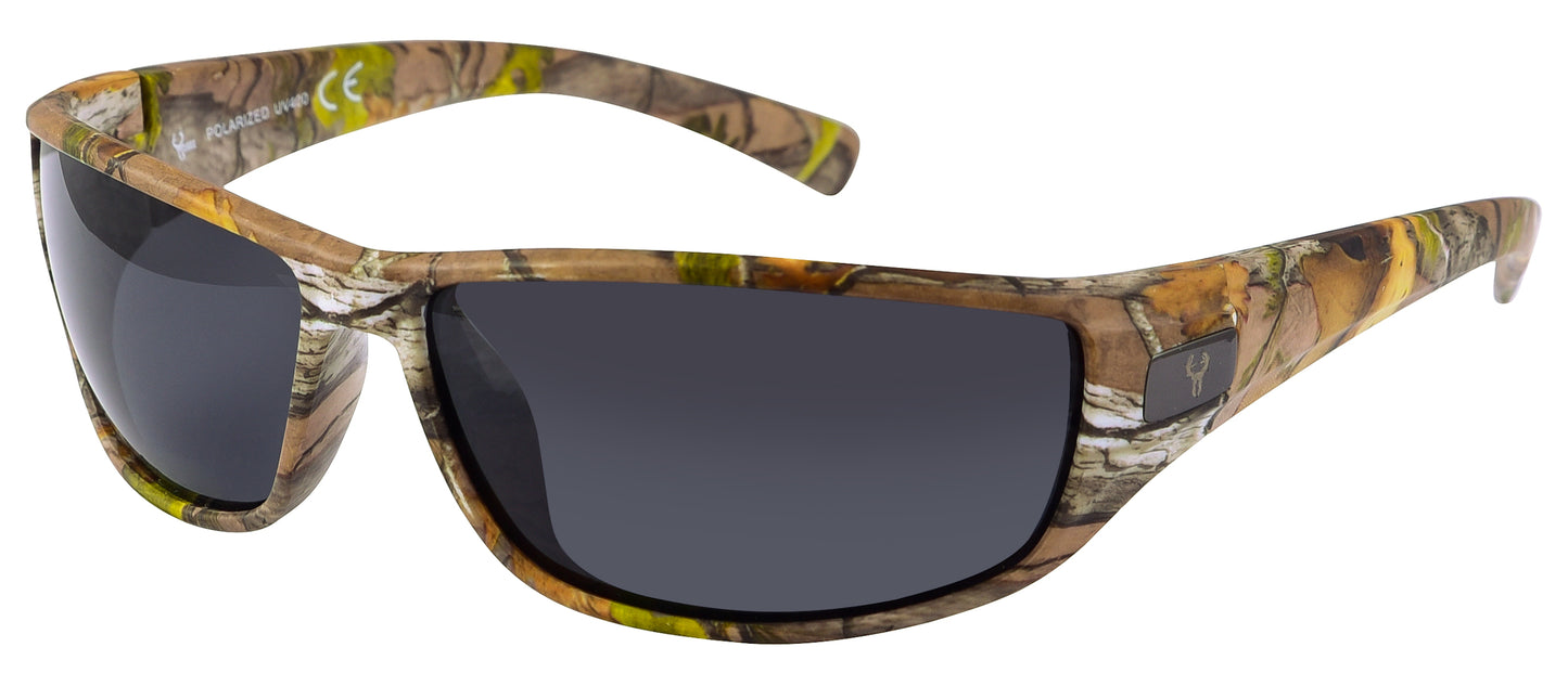 Main image: Hornz Brown Forest Camouflage Polarized Sunglasses for Men - WhiteTail - Free Matching Microfiber Pouch - Brown Camo Frame - Smoke Lens