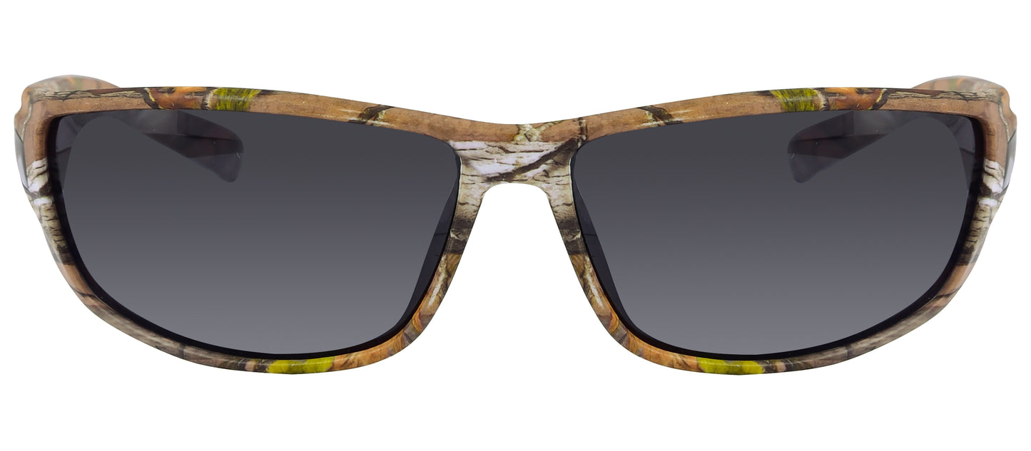 Third image: Hornz Brown Forest Camouflage Polarized Sunglasses for Men - WhiteTail - Free Matching Microfiber Pouch - Brown Camo Frame - Smoke Lens