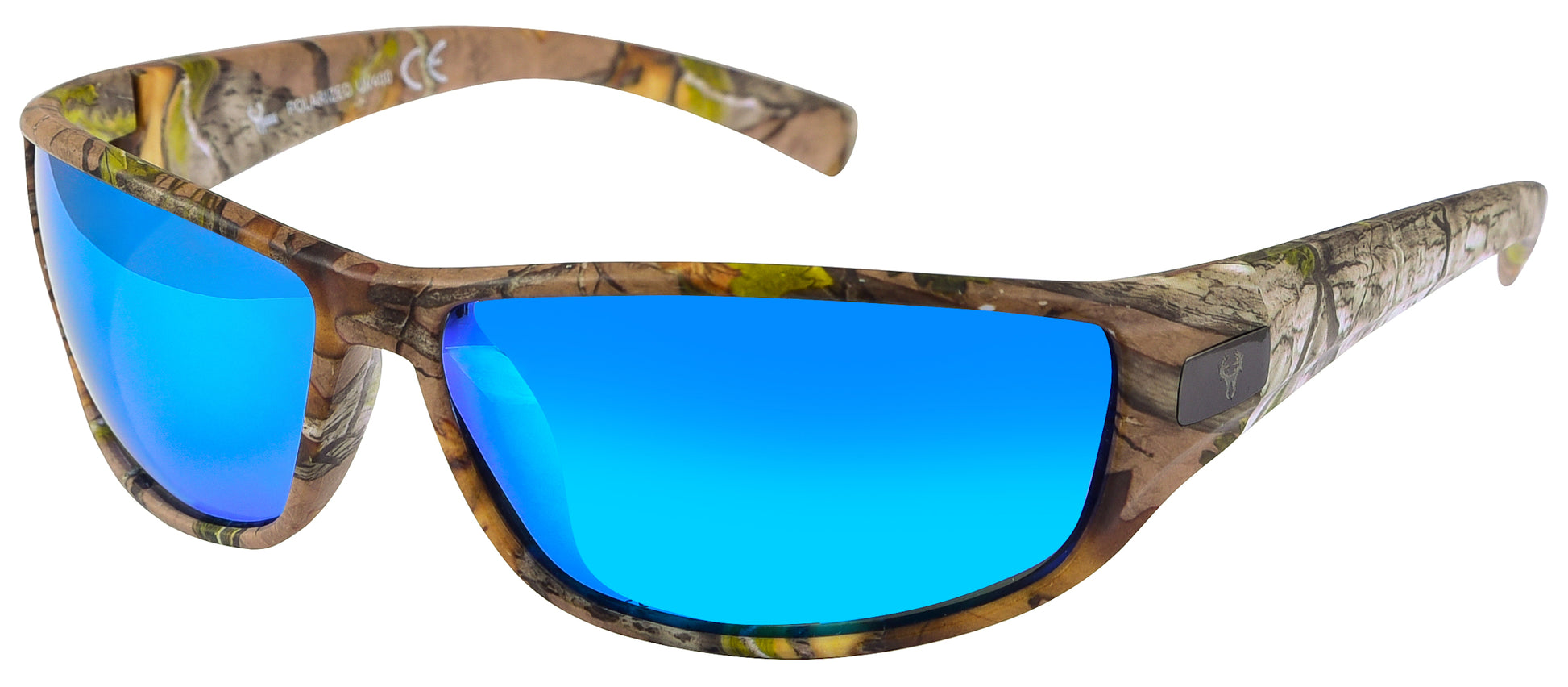 Main image: Hornz Brown Forest Camouflage Polarized Sunglasses for Men - WhiteTail - Free Matching Microfiber Pouch - Brown Camo Frame - Ice Blue Lens