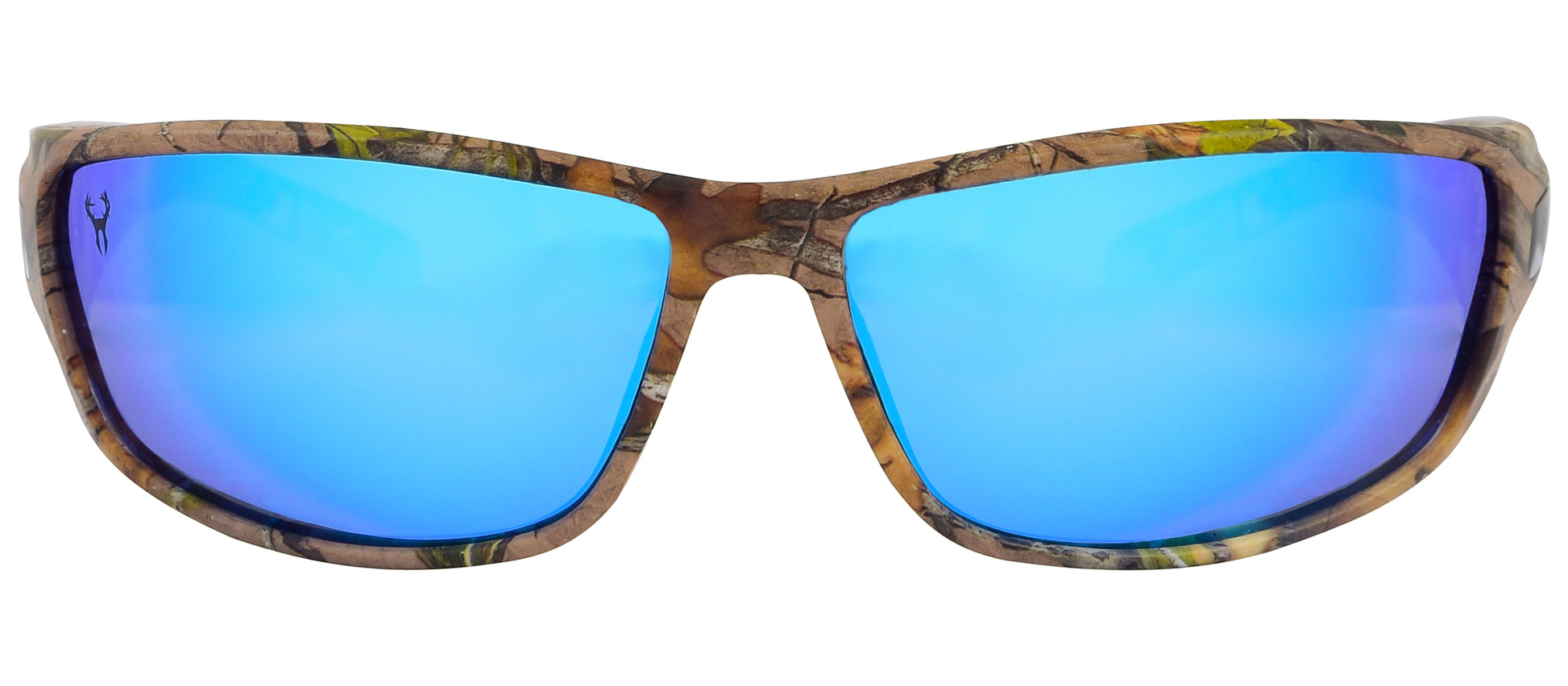 Third image: Hornz Brown Forest Camouflage Polarized Sunglasses for Men - WhiteTail - Free Matching Microfiber Pouch - Brown Camo Frame - Ice Blue Lens