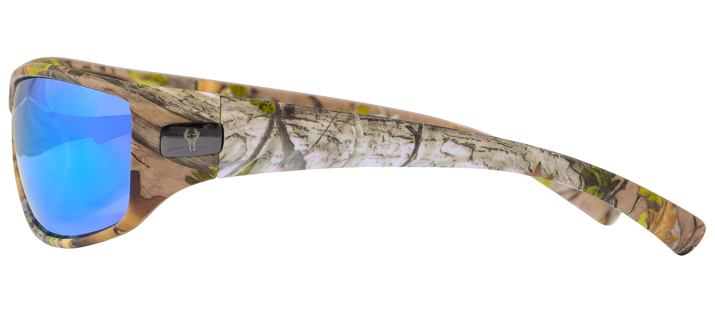 Second image: Hornz Brown Forest Camouflage Polarized Sunglasses for Men - WhiteTail - Free Matching Microfiber Pouch - Brown Camo Frame - Ice Blue Lens