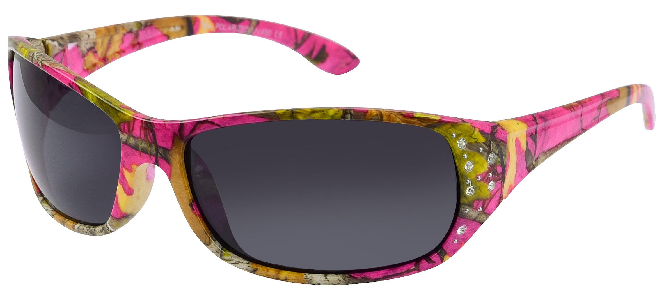 Polarized Hot Pink Camo Sunglasses For Women Elettra Hot Pink Camo Frame Smoke Lens 