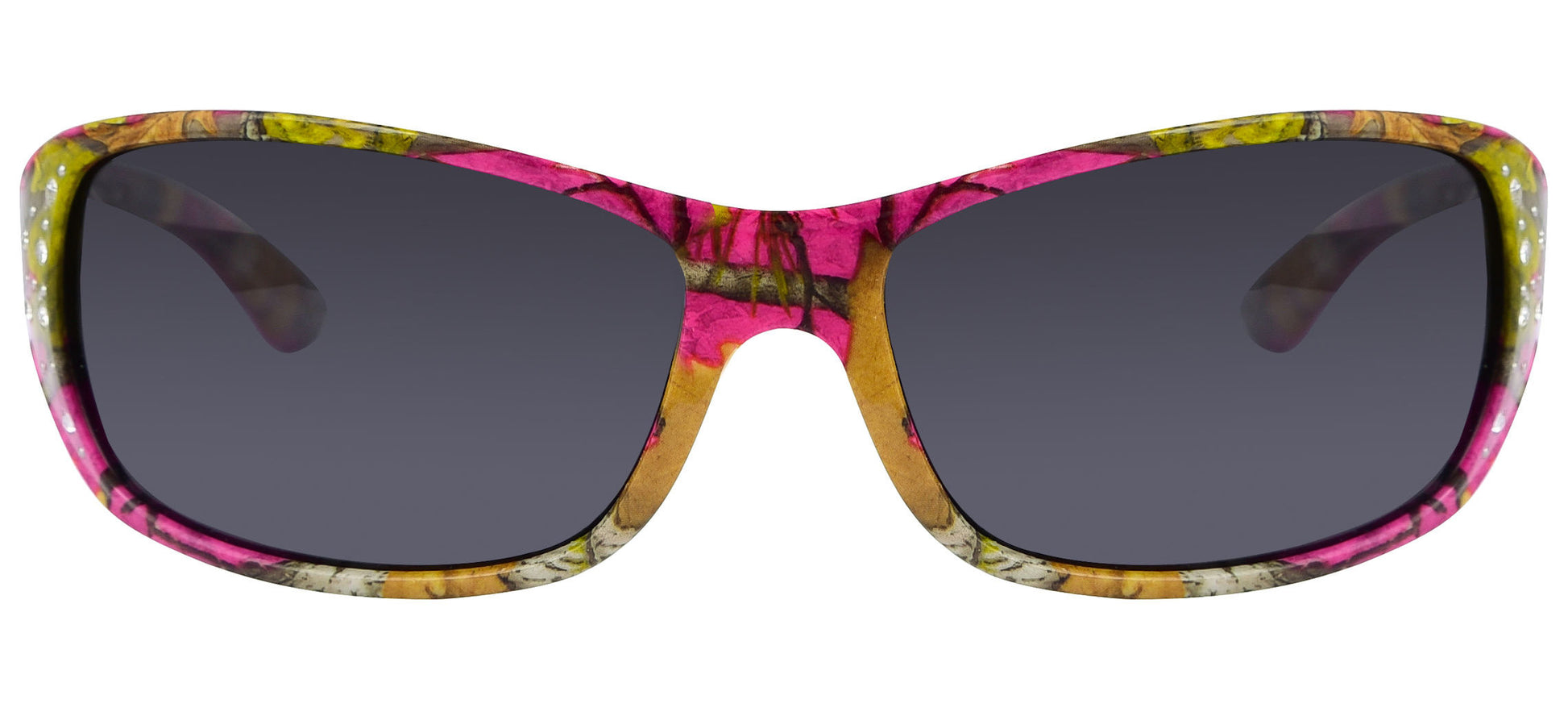 Third image: Polarized Hot Pink Camo Sunglasses for Women - Elettra - Hot Pink Camo Frame - Smoke Lens