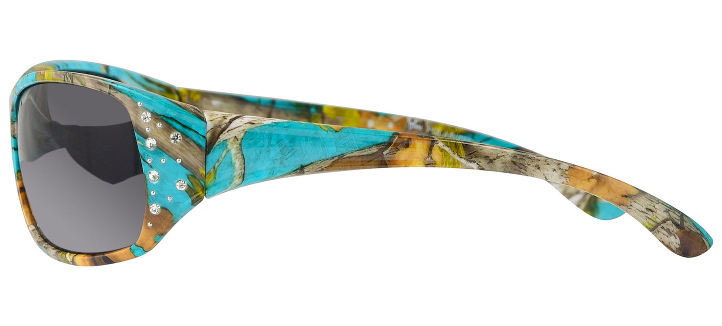 Second image: Polarized Teal Camo Sunglasses for Women - Elettra - Teal Camo Frame - Smoke Lens…