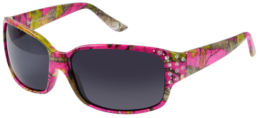 Main image: Polarized Hot Pink Camo Sunglasses for Women - Diamante - Hot Pink Camo Frame - Smoke Lens
