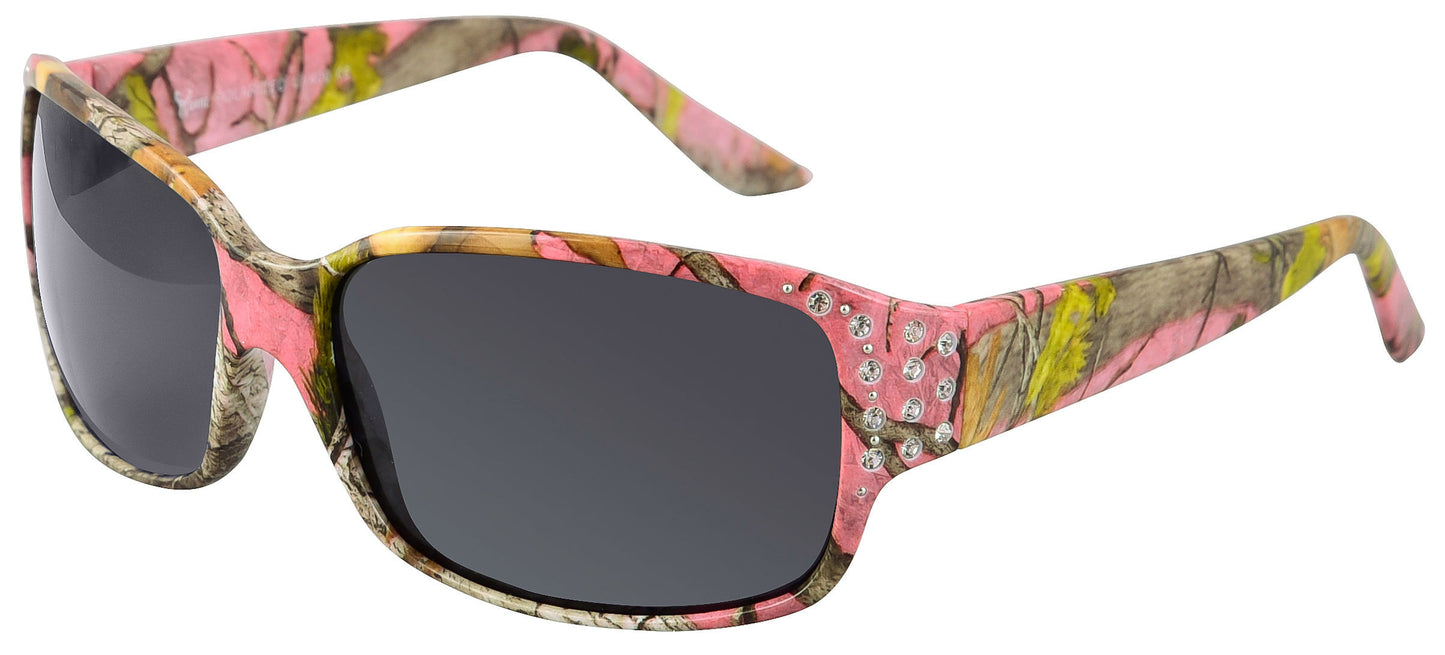 Main image: Polarized Pink Camo Sunglasses for Women - Diamante - Pink Camo Frame - Smoke Lens