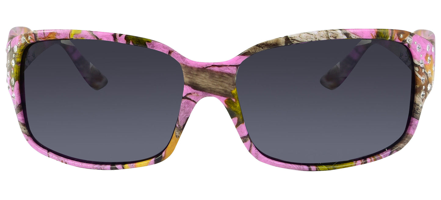 Third image: Polarized Purple Camo Sunglasses for Women - Diamante - Purple Camo Frame - Smoke Lens