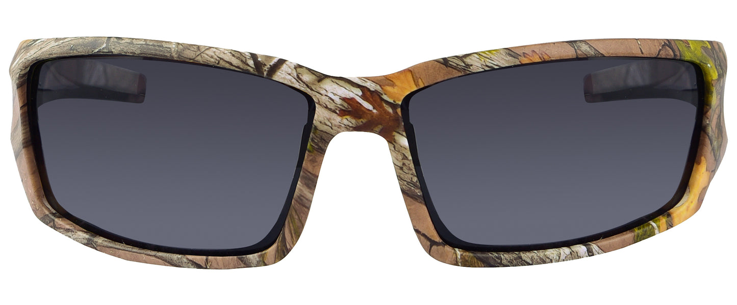 Third image: Hornz Brown Forest Camouflage Polarized Sunglasses for Men - Aquabull - Free Matching Microfiber Pouch - Brown Camo Frame - Smoke Lens