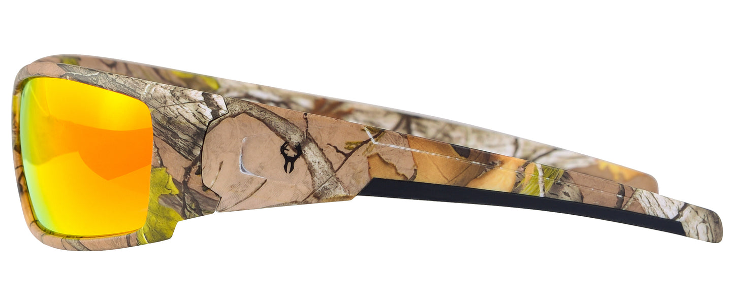 Hornz Brown Forest Camouflage Polarized Sunglasses for Men - WhiteTail -  Free Matching Microfiber Pouch - Brown Camo Frame - Fire Orange Lens
