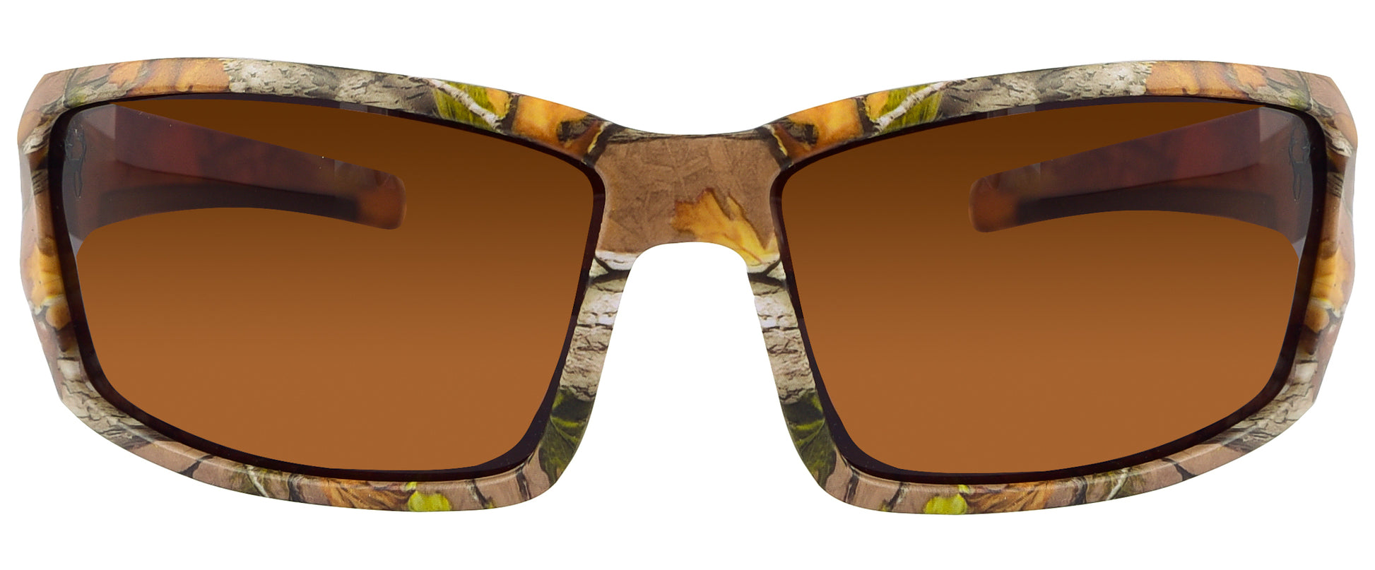 Third image: Hornz Brown Forest Camouflage Polarized Sunglasses for Men - Aquabull - Free Matching Microfiber Pouch - Brown Camo Frame - Amber Lens