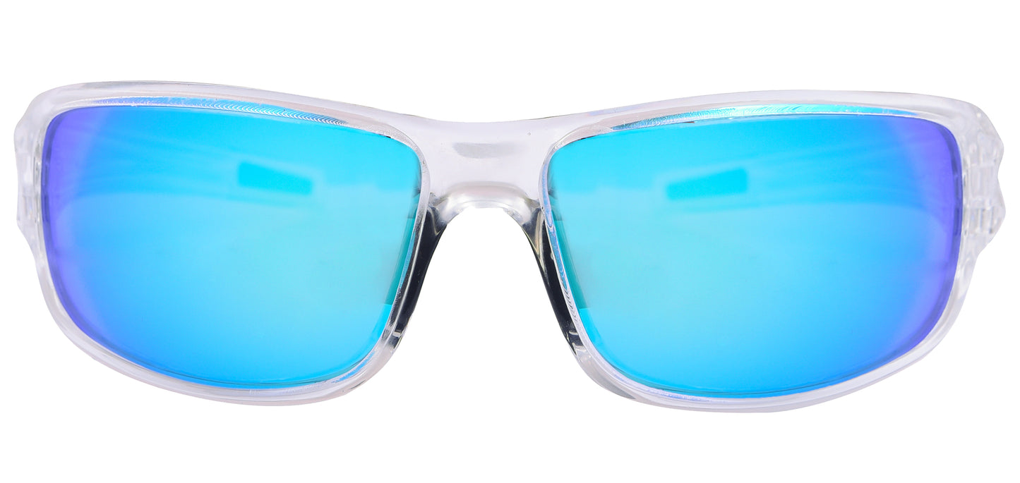 Second image: HZ Series Arkana - Premium Polarized Sunglasses by Hornz - Crystal Clear Frame - Blue Ice Mirror Lens