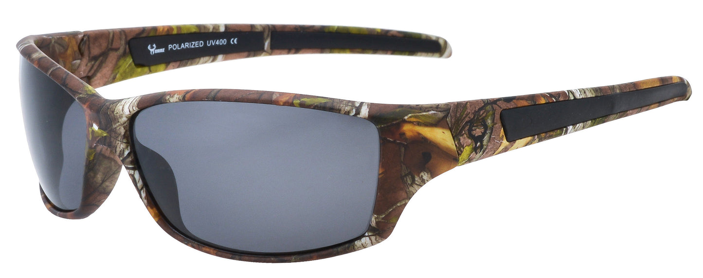 Main image: Hornz Brown Forest Camouflage Polarized Sunglasses for Men Full Frame & Free Matching Microfiber Pouch – Brown Camo Frame - Smoke Lens