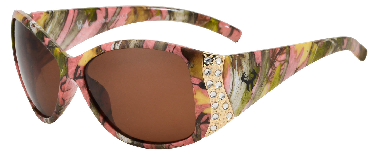 Main image: Hornz Pink Camo Polarized Sunglasses for Women - Pink Camo Frame - Amber Lens