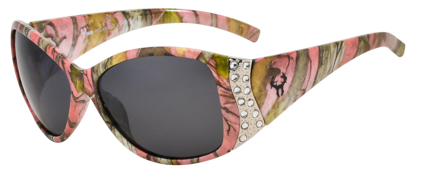Main image: Hornz Pink Camo Polarized Sunglasses for Women - Pink Camo Frame - Smoke Lens