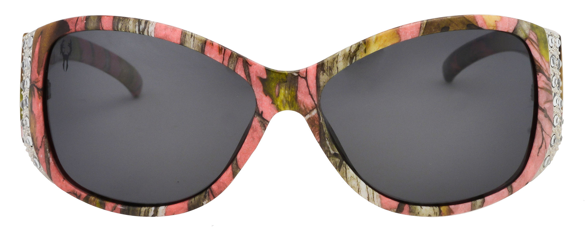Third image: Hornz Pink Camo Polarized Sunglasses for Women - Pink Camo Frame - Smoke Lens