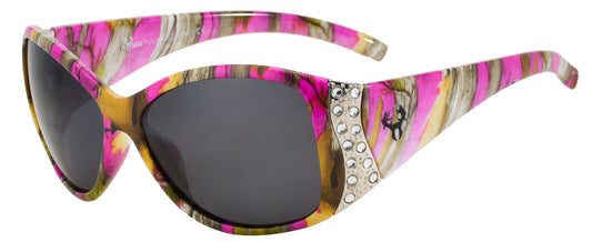 Main image: Hornz Hot Pink Camo Polarized Womens Sunglasses- Hot Pink Camo Frame- Smoke Lens