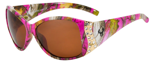 Main image: Hornz Hot Pink Camo Polarized Womens Sunglasses- Hot Pink Camo Frame- Amber Lens