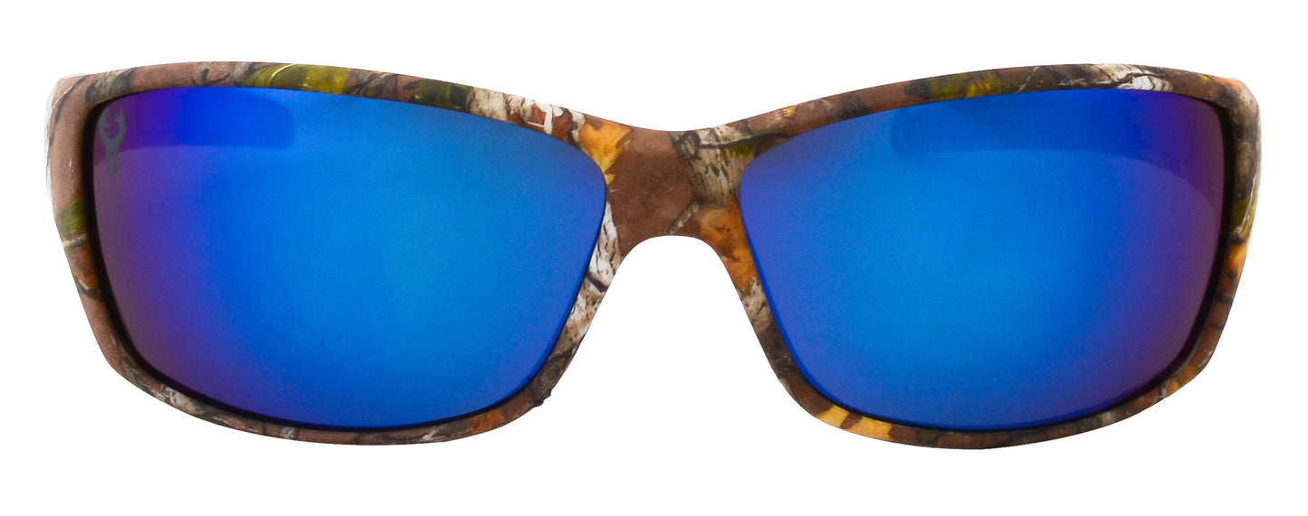 Third image: Hornz Brown Forest Camouflage Polarized Sunglasses for Men Full Frame & Free Matching Microfiber Pouch – Brown Camo Frame – Blue Lens