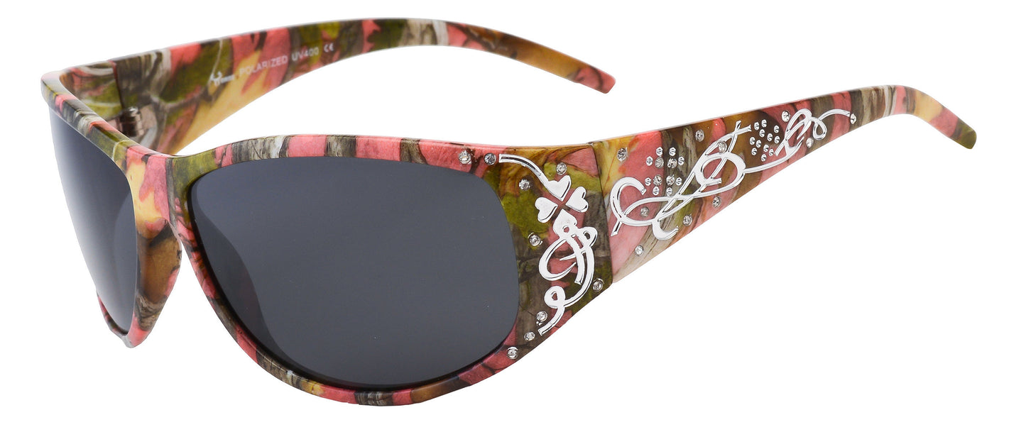 Main image: Hornz Pink Camouflage Polarized Sunglasses Country Girl Style Camo & Free Matching Microfiber Pouch - Pink Camo Frame - Smoke Lens