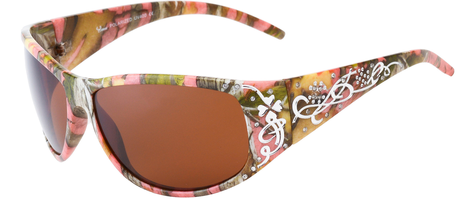 Main image: Hornz Pink Camouflage Polarized Sunglasses Country Girl Style Camo & Free Matching Microfiber Pouch - Pink Camo Frame - Amber Lens